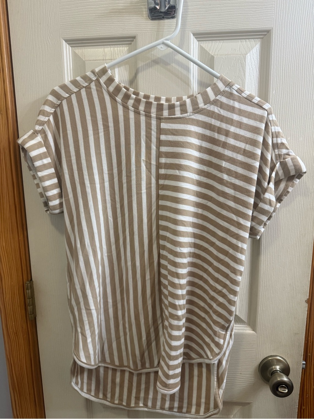 Striped Short Sleeve Women's Top in Beige and White